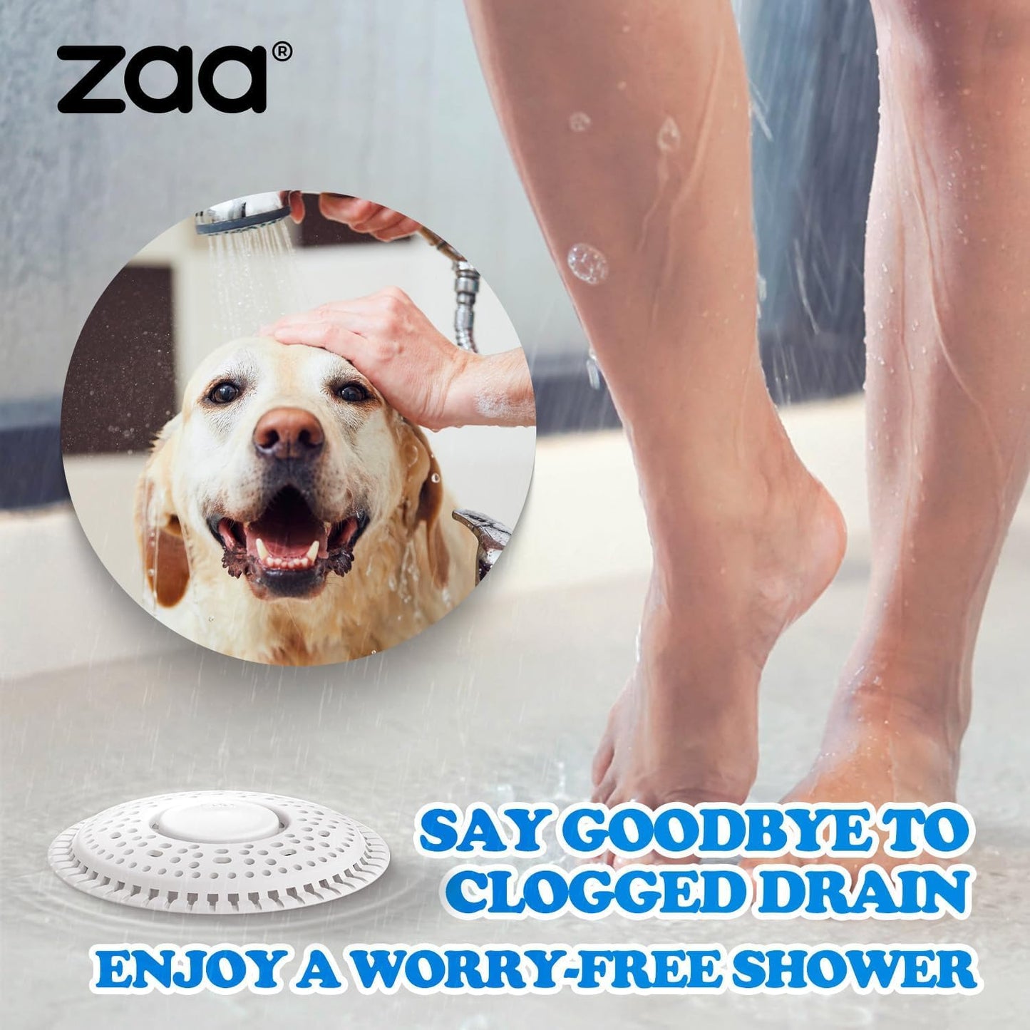 Shower Drain Hair Catcher Silicone Flat Floor Strainer Protector | 2 Pack Gray Weighted Flat Shower Drain Protectors, Traps Hair Before Clogs, Easy to Clean in Seconds, Fits Flat Floor Drains