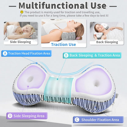 Cervical Neck Roll Pillow, Say Goodbye to Neck Pain, Travel Neck Support Pillow for Side Sleepers, Ergonomic Memory Foam Camping Pillow, Cervical Traction Device with Storage Bag