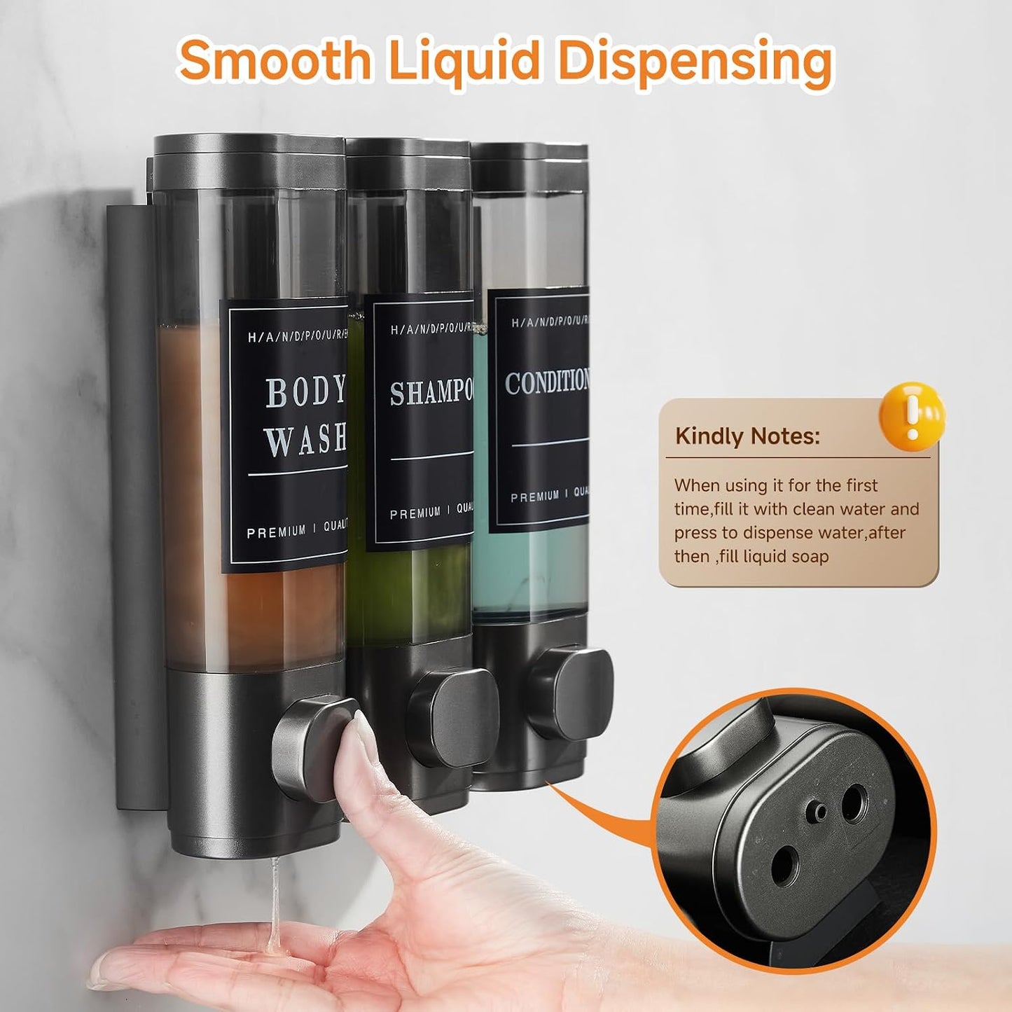 Shampoo and Conditioner Dispenser,Shower Soap Dispenser 3 Chamber No Drill Wall-Mounted Shampoo Dispenser for Shower Wall Mounted Shower Dispenser for Bathroom Hotel Large Capacity,Black