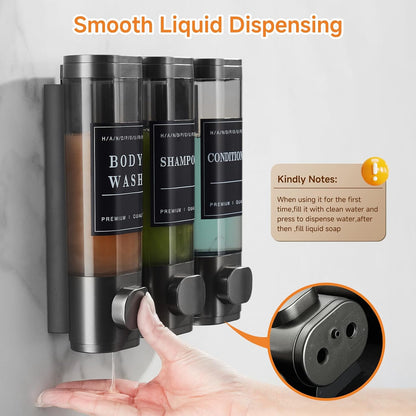 Shampoo and Conditioner Dispenser,Shower Soap Dispenser 3 Chamber No Drill Wall-Mounted Shampoo Dispenser for Shower Wall Mounted Shower Dispenser for Bathroom Hotel Large Capacity,Black