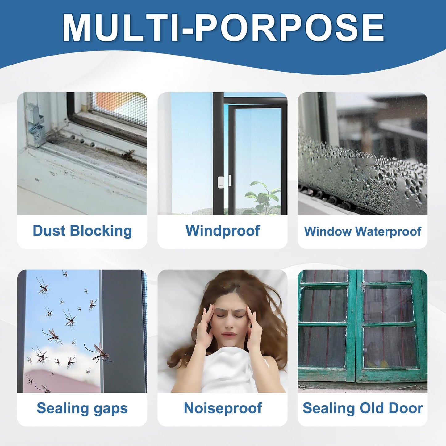 FOURGUN Window Sealing Tape 2IN x 33 FT Draft Isolation No Residue Removable Adhesive Waterproof Windows Doors Shower Glass AC Units Ideal for Winter Seal & Summer Cold Air Loss Prevention