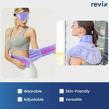 REVIX Microwave Heating Pad Set, Moist Heat Neck Shoulder Wrap & Eye Mask