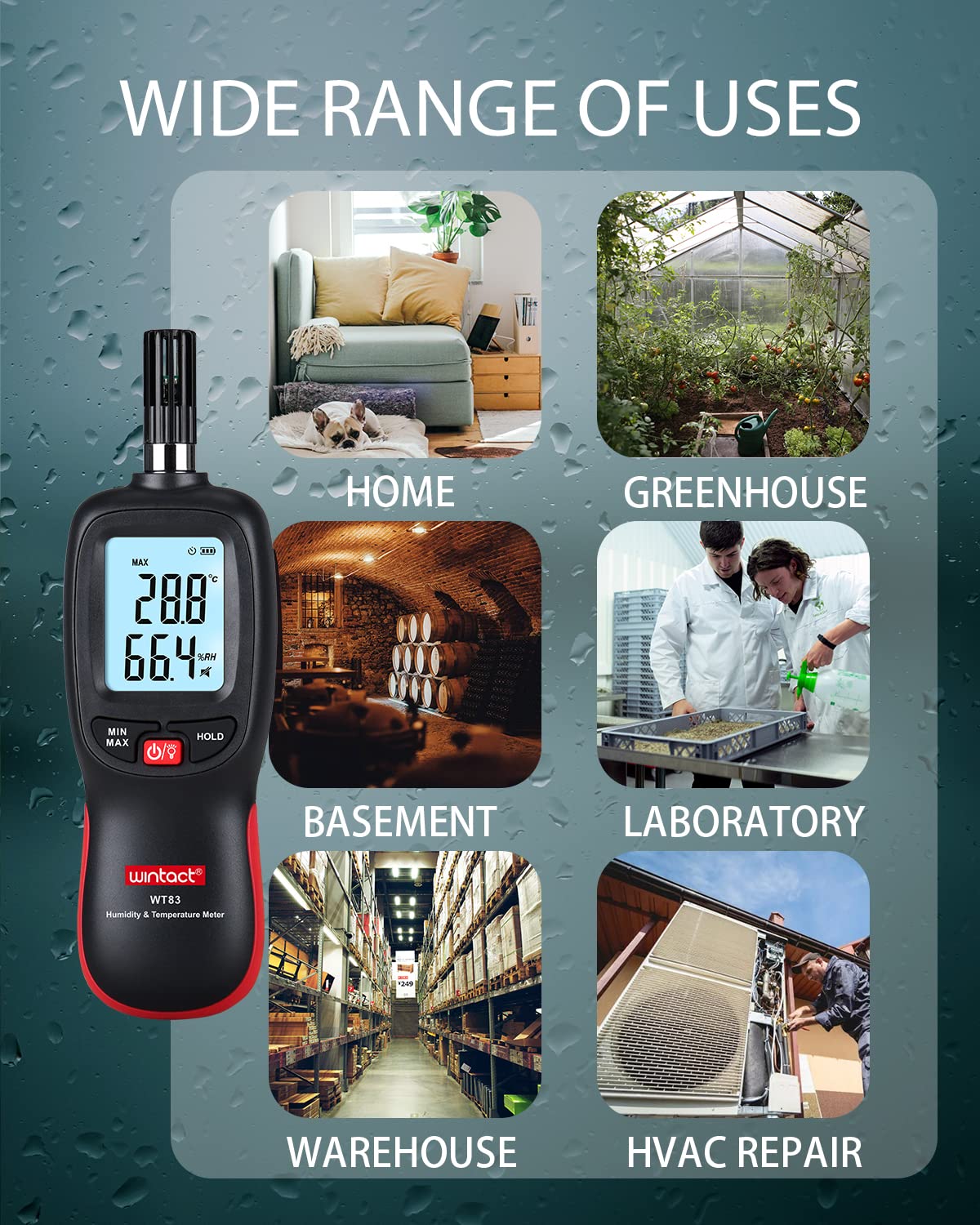 Humidity and Temperature Meter, Digital Hygrometer Handheld | Measure Dew Point, Wet Bulb, Ambient Temp, Humidity Thermometer Gauge, Psychrometer for Home, Room, Indoor, Outdoor HVAC