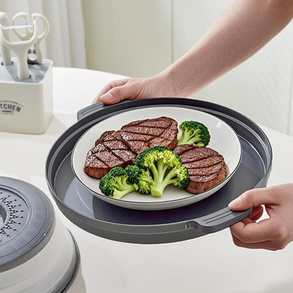 Microwave Splatter Cover with Anti-Scald Tray, 10.7" Collapsible - Red | Collapsible microwave food cover with an anti-scald tray. Fits most plates up to 10.7 inches and helps reduce food splatter.
