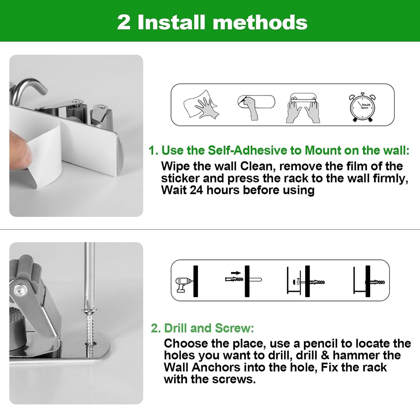 voze 5 Racks and 4 Hooks Mop and Broom Holder Wall Mount, Self Adhesive Heavy Duty Broom Hanger Organizer Storage Tool Racks for Kitchen Garden Laundry Garage