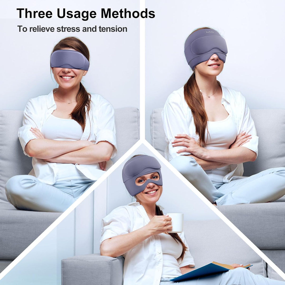 2 in 1 Migraine Relief Cap with Gel Eye Mask, Headache Relief Cap Ice Head Wrap Hot and Cold Therapy Hat Gift for Women for Headache Puffy Eyes Sinus and Tension Stress Relief (Light Purple)
