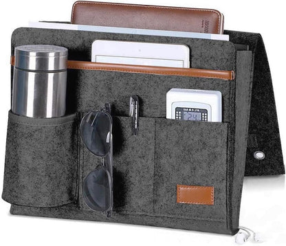 Bringsine 5 Pockets Bedside Caddy, Felt Bed Storage Organizer Hanging Bag Holder for Magazine Book Phone Tablet iPad Cables Remote and Glasses Holder Home Dorm Bed Sofa-Black