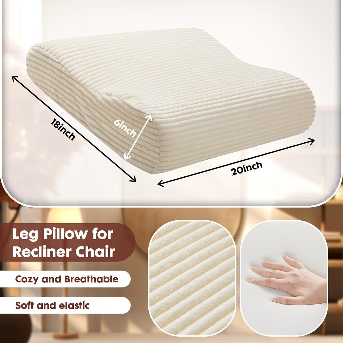 B Shape Corduroy Recliner Foot Pillow, Foam Extra Large Foot Rest Cushion with Adjustable Straps, Suitable for Bed Chair Sofa Headrest Back Lumbar Leg Support Pillow (Light Brown)