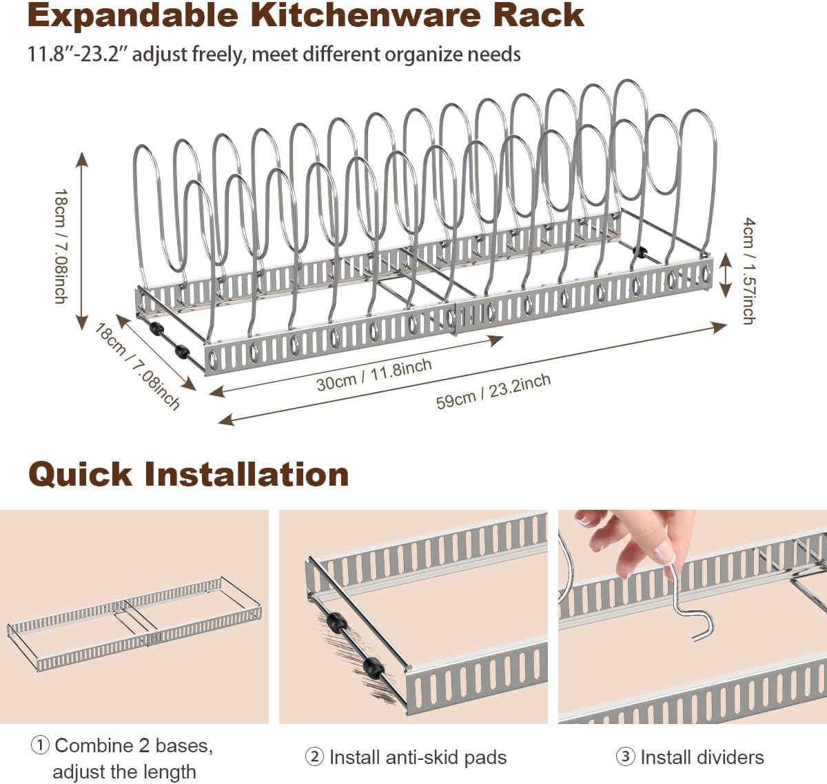 Housolution Pot and Pan Lid Organizer Holder Storage Rack, Black | 12"-23" Expandable, 14 Adjustable Dividers, Sturdy Metal Construction, Easy Assembly