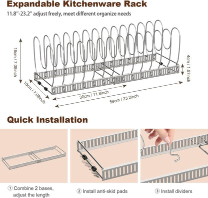 Housolution Pot and Pan Lid Organizer Holder Storage Rack, Black | 12"-23" Expandable, 14 Adjustable Dividers, Sturdy Metal Construction, Easy Assembly