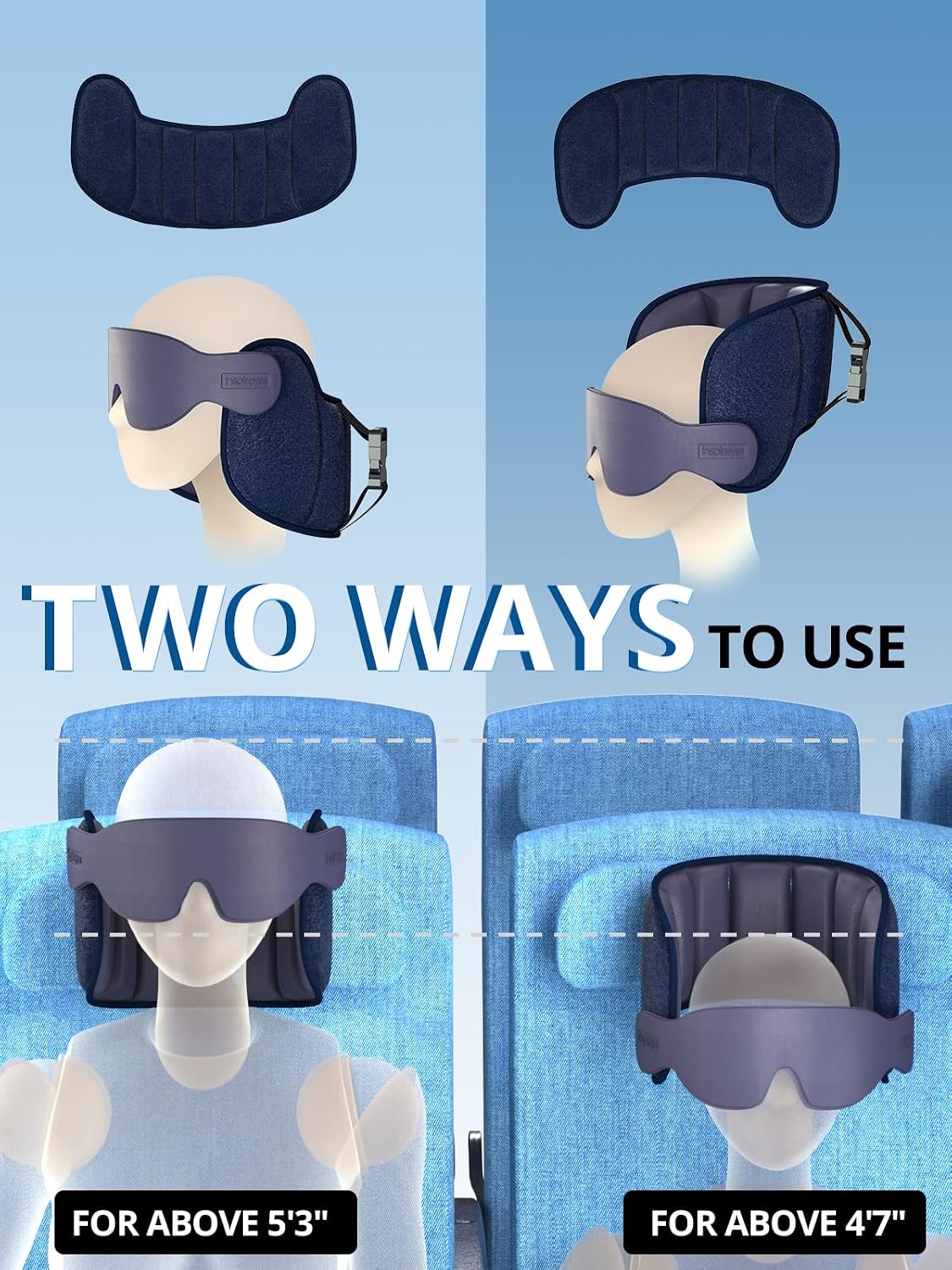 Inspireyes Travel Pillows for Airplanes, 360° Head Support for Long Flight, Soft Airplane Pillow with 3D Eye Mask for Sleeping, Stop Bobblehead, Airplane Headrest Gadgets, Light Black