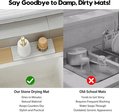 3 Pack Water Absorbent Diatomite Coasters, Stone Drying Mat for Kitchen Counter, Bathroom Sink Organizer Tray, Compact Vanity Rack, Soap Holder Caddy, Faucet Splash Guard, White 8"x3.8"