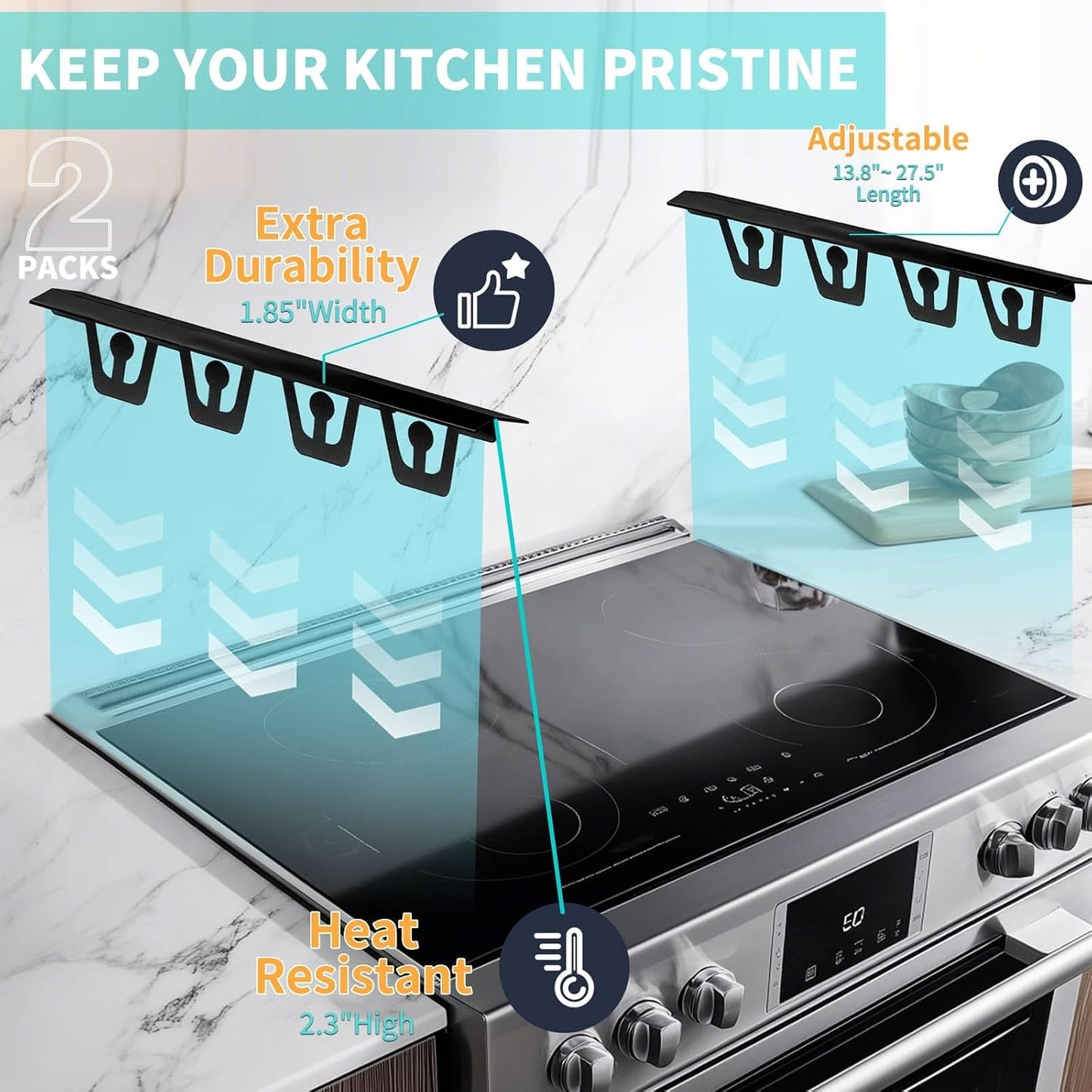 Stove Gap Covers Stainless Steel, 2 Pack Stove Gap Filler Easy Retractable Length 13.8" to 27.5", Width 0.79" Stove Gap Guards Range Trim Kit, Heat Resistant Guard Between Stove Top & Counter