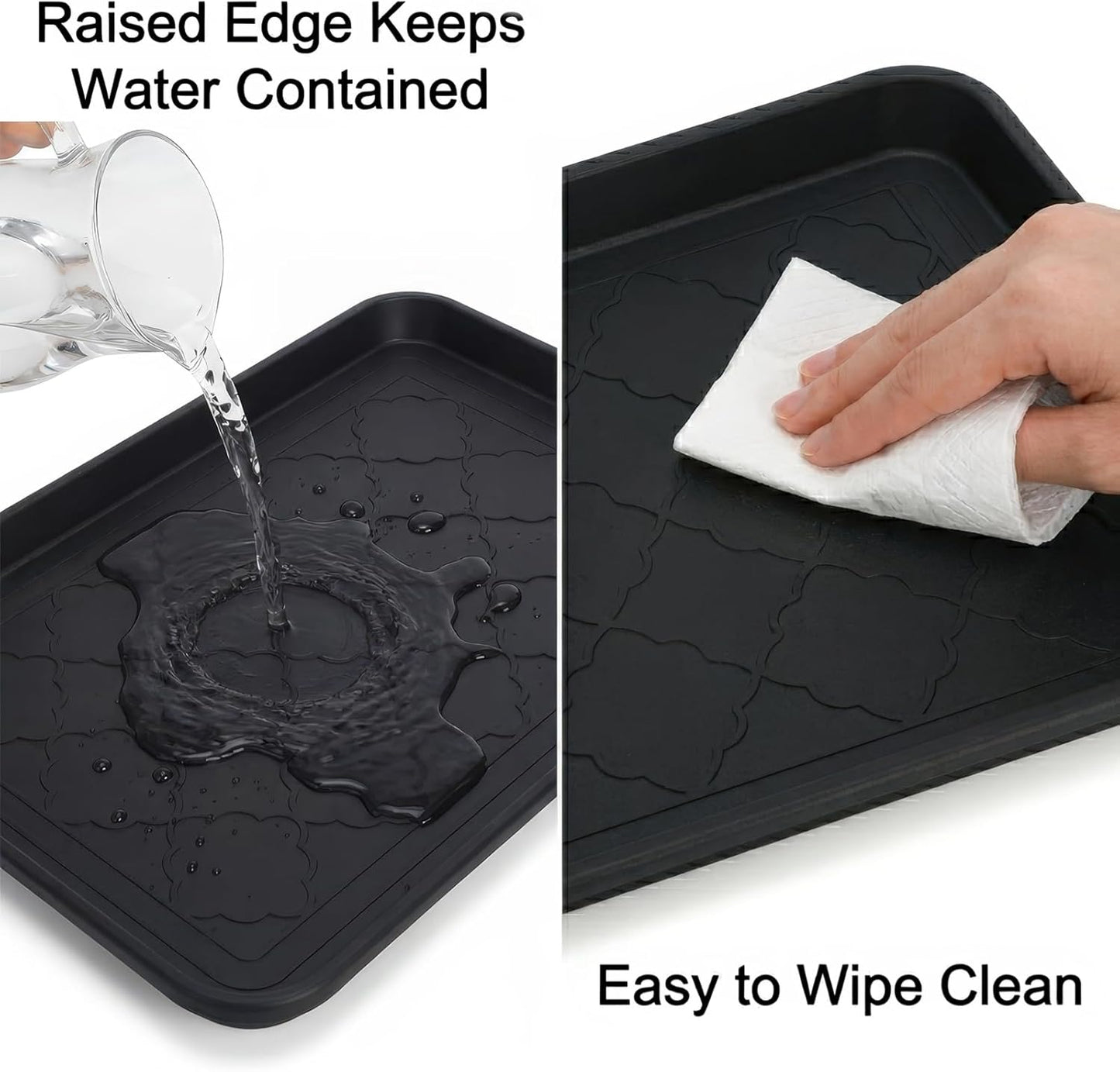 Kingrol 4-Pack Small Shoe Trays for Entryway Indoor, 16.5" x 12.6" Individual Boot Tray with Raised Lip, Waterproof Plastic Shoe Mat Tray for One Pair, Pet Bowls, Plants, Under Sink & Floor Protection