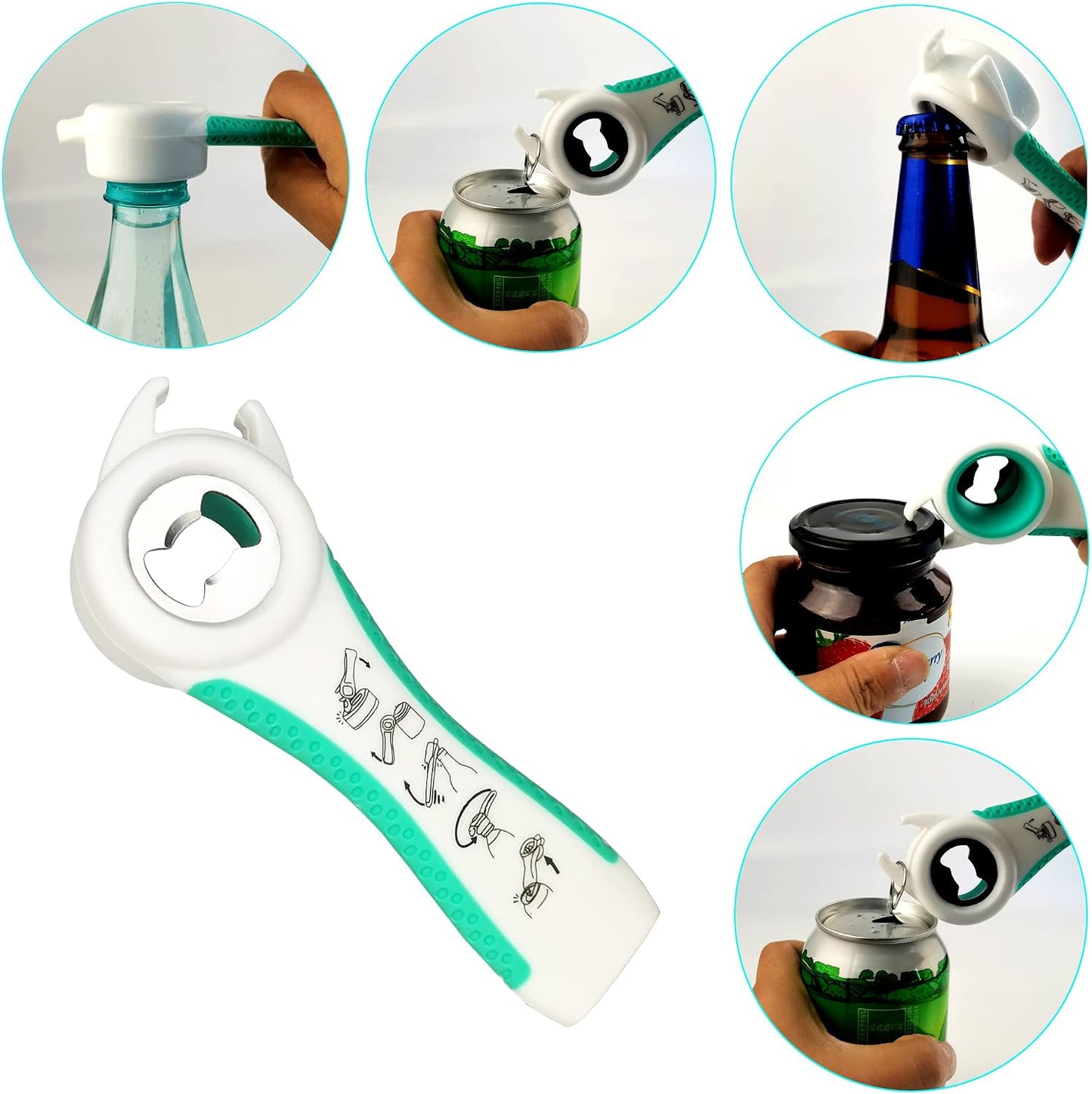 Jar Opener for Weak Hands, Seniors with Arthritis, 5 in 1 Bottle Opener | Multi-use Lid Opener Set with Non-slip Rubber Gripper Pad & Wine Opener, Great for Senior Parents, Grandparents or Loved Ones