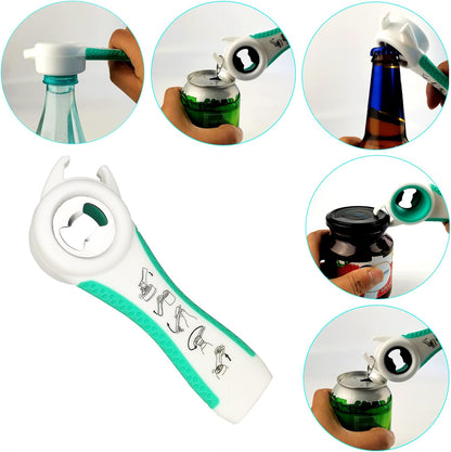 Jar Opener for Weak Hands, Seniors with Arthritis, 5 in 1 Bottle Opener | Multi-use Lid Opener Set with Non-slip Rubber Gripper Pad & Wine Opener, Great for Senior Parents, Grandparents or Loved Ones