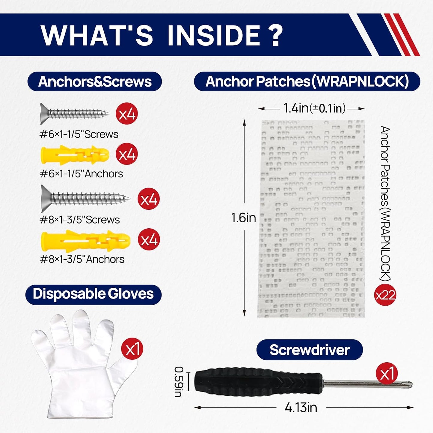 WRAPNLOCK Drywall Anchor Repair Kit - Fast Loose Anchor Fix | No Fill/Redrill. Includes 22 Patches, Screws, Anchors, Screwdriver & Gloves. Perfect For Home Fittings.