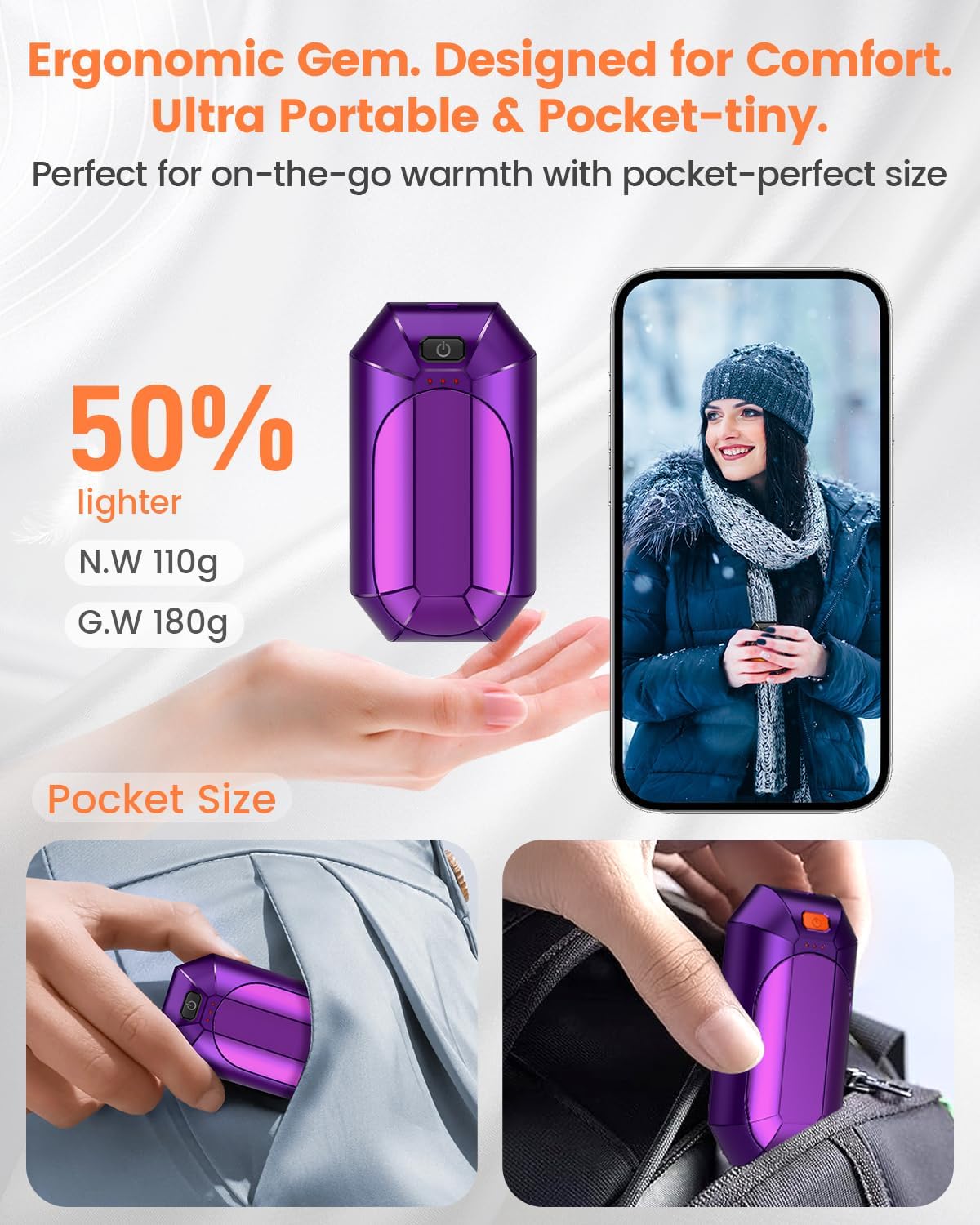 Hand Warmers Rechargeable 2 Pack, Reusable Electric Handwarmers Portable | AI Smart Safe Heat Long Lasting Pocket Heater, Warm Gifts for Men Women Outdoor Indoor Hiking Studying Hunting Golf Camping