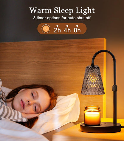 Candle Warmer Lamp Electric Timer - Candles Wax Warmers Glass Lamps for Jar Candles Burner No Flame Scented Melting Warming Lantern Adjustable Height Dimmable Light with 2 Bulb for Home Living Bedroom