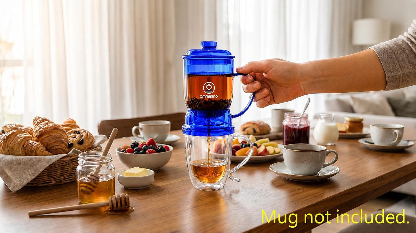 Glass Tea Infuser, Easy Drain for Loose Leaf, 15.2 oz, Black | Fits rims under 3.15 in; set on mug to drain, lift to stop, helps limit bitterness. Dishwasher safe; tea bags, herbs, coffee