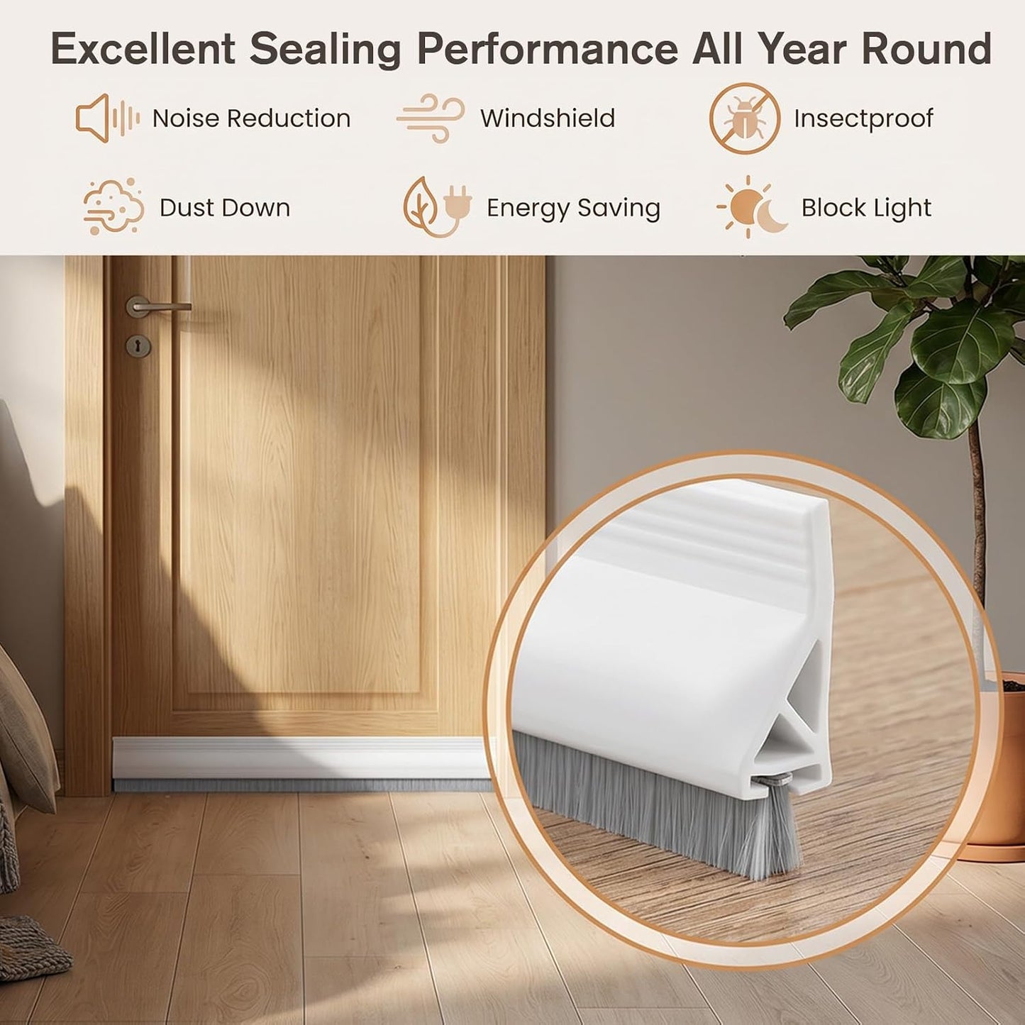 39" Door Sweeps Screen Door Bottom Sweep with Brush | Adhesive Under Door Sweep for Exterior Interior, Door Gap Filler Bottom Seal Keeping Draft, Noise, Dust, Unwanted Animals Out
