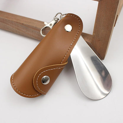 Metal Shoe Horn with Holster, 1 Pc Foldable Shoe Horn with Keychain, Travel Mini Stainless Steel Shoe Spoon