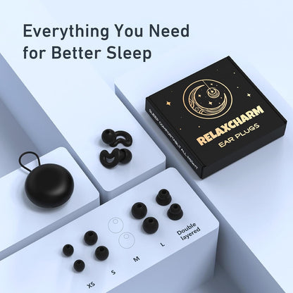 Sleep Ear Plugs for Sleeping,Noise Reduction NRR40dB,Reusable Earplugs for Sleep,Side Sleepers,Snoring Reducing,XS/S/M/L Tips and Carrying Case Black
