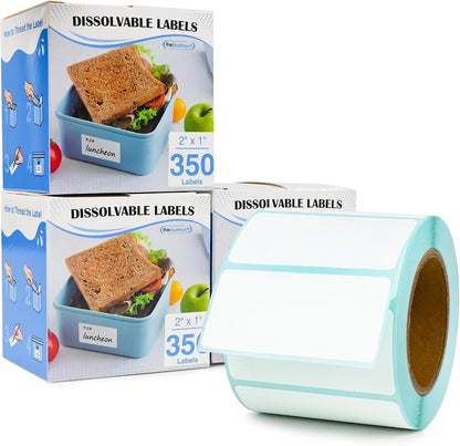 THEBLUETOUCH 350（1 Rolls） Dissolvable Food Labels with Dispenser, 1" x 2" | BPA-Free Water Dissolving Labels, No Residue, Ideal for Freezer Meal Prep Containers, Glass Jars & Storage Bags