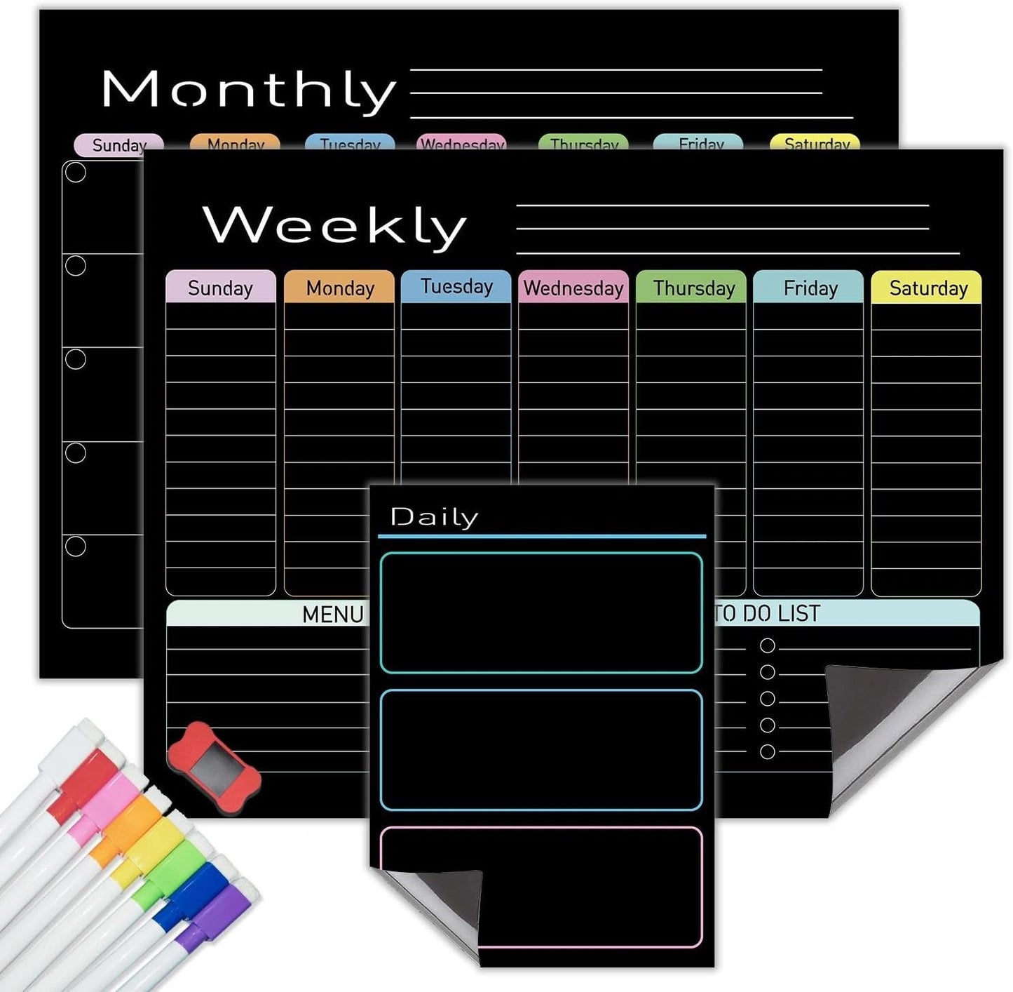 Hivillexun 16.5"x12" Clear Acrylic Magnetic Dry Erase Calendar Board with Monthly & Weekly Planner, 6 Markers & Large Eraser for Fridge, Office, Home (White)