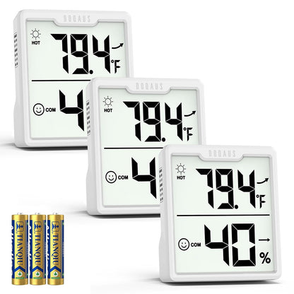 DOQAUS 3 Pieces Digital Hygrometer Indoor Thermometer Humidity Meter, Black | Accurate Temperature Indicator and Humidity Monitor for House, Baby Room, Greenhouse, Incubator - Battery Included