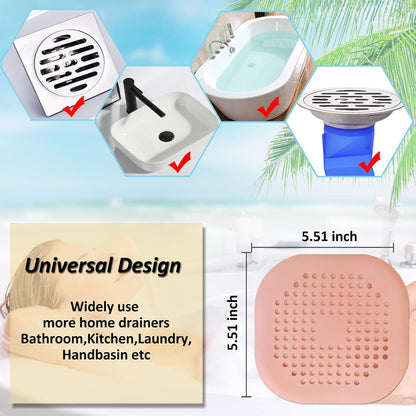 Bovinde Hair Drain Catcher,Square Cover for Shower 2 Pack (Black) | Drainer Cover Silicone Hair Stopper with Suction Cups,Protector Accessories,Easy to Install Suit for Bathroom,Bathtub,Sink