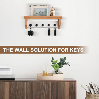 Key and Mail Holder Wall Mount, Mail Organizer with 5 Key Hooks | Key Holder with Shelf, Key Holder for Coat, Dog Leash, Home Decor Rack, Entry Way Organizer