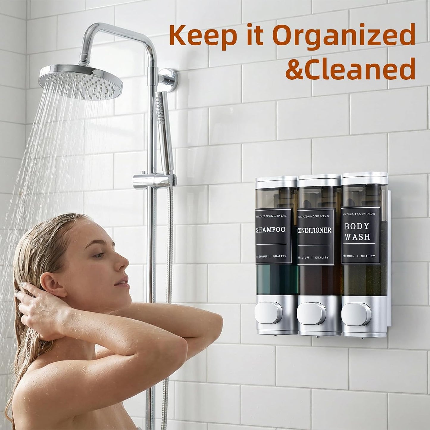 Shampoo and Conditioner Dispenser,Shower Soap Dispenser 3 Chamber No Drill Wall-Mounted Shampoo Dispenser for Shower Wall Mounted Shower Dispenser for Bathroom Hotel Large Capacity,Dark Gray1