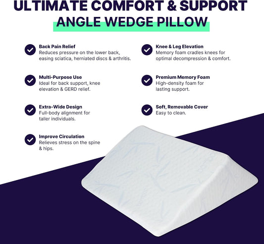 Back Support Systems The Angle Wedge Pillow – Leg & Knee Pillow Wedge for Sciatica Pain Relief, Body Pain, Lumbar Decompression – Sherpa Cover & Foam Cushion Bed Bolster for Lower Back Support, Large