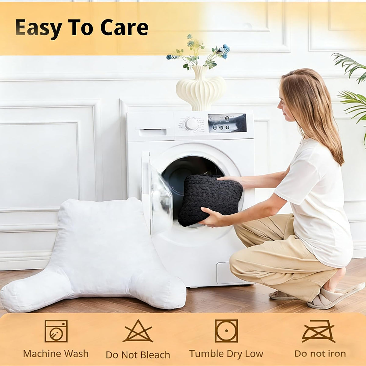 Black Bed Reading Pillow for Adults, Memory Foam Backrest Pillow with Armrests for Sitting Up in Bed, Back & Arm Support, Removable Washable Pillowcase for Sofa Seats