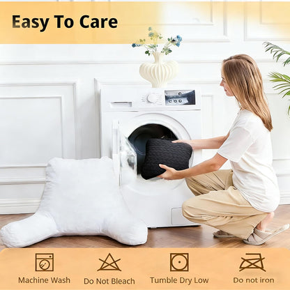 Black Bed Reading Pillow for Adults, Memory Foam Backrest Pillow with Armrests for Sitting Up in Bed, Back & Arm Support, Removable Washable Pillowcase for Sofa Seats