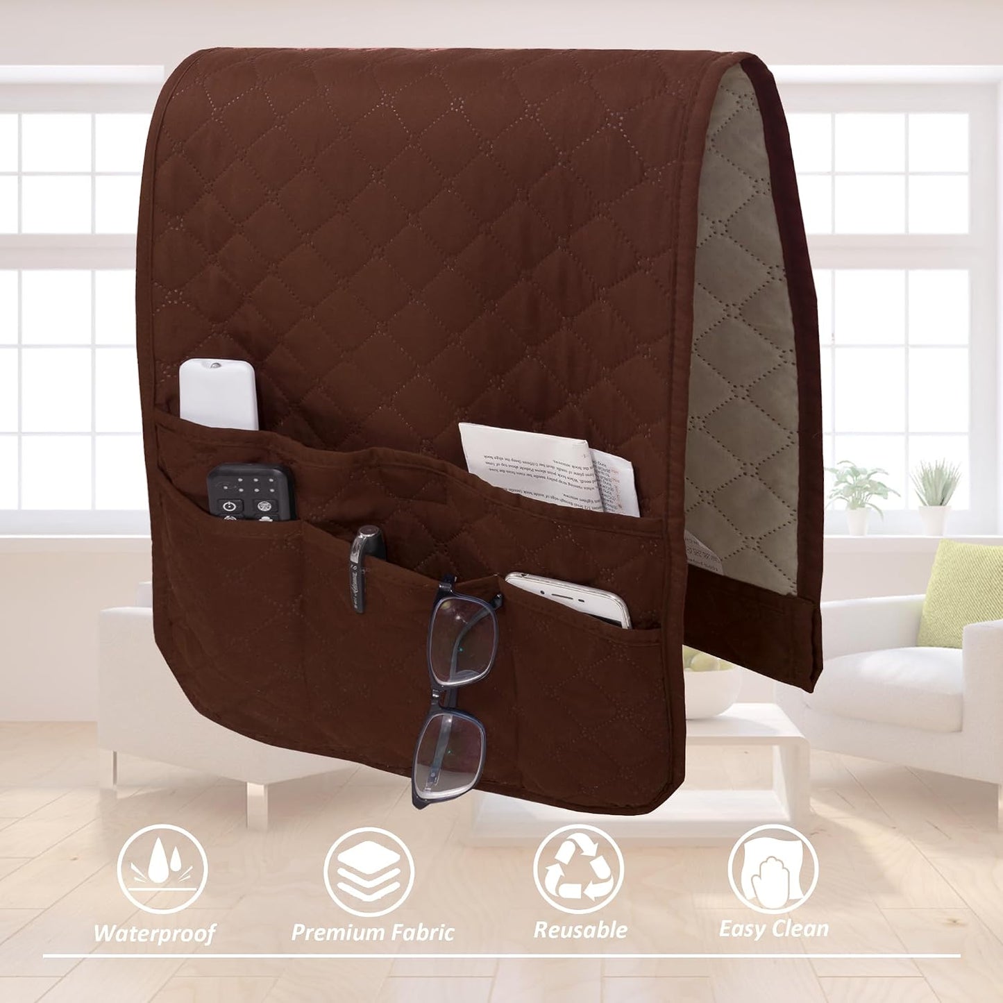 Armchair Caddy for Couch Remote Control Holder with 4 Pockets, Grey 1 Pack | Non-slip, Waterproof, Sofa Armset Organizer, Couch Chair Armrest Storage for TV Remote Control Phone Book Magazine 35"x13"