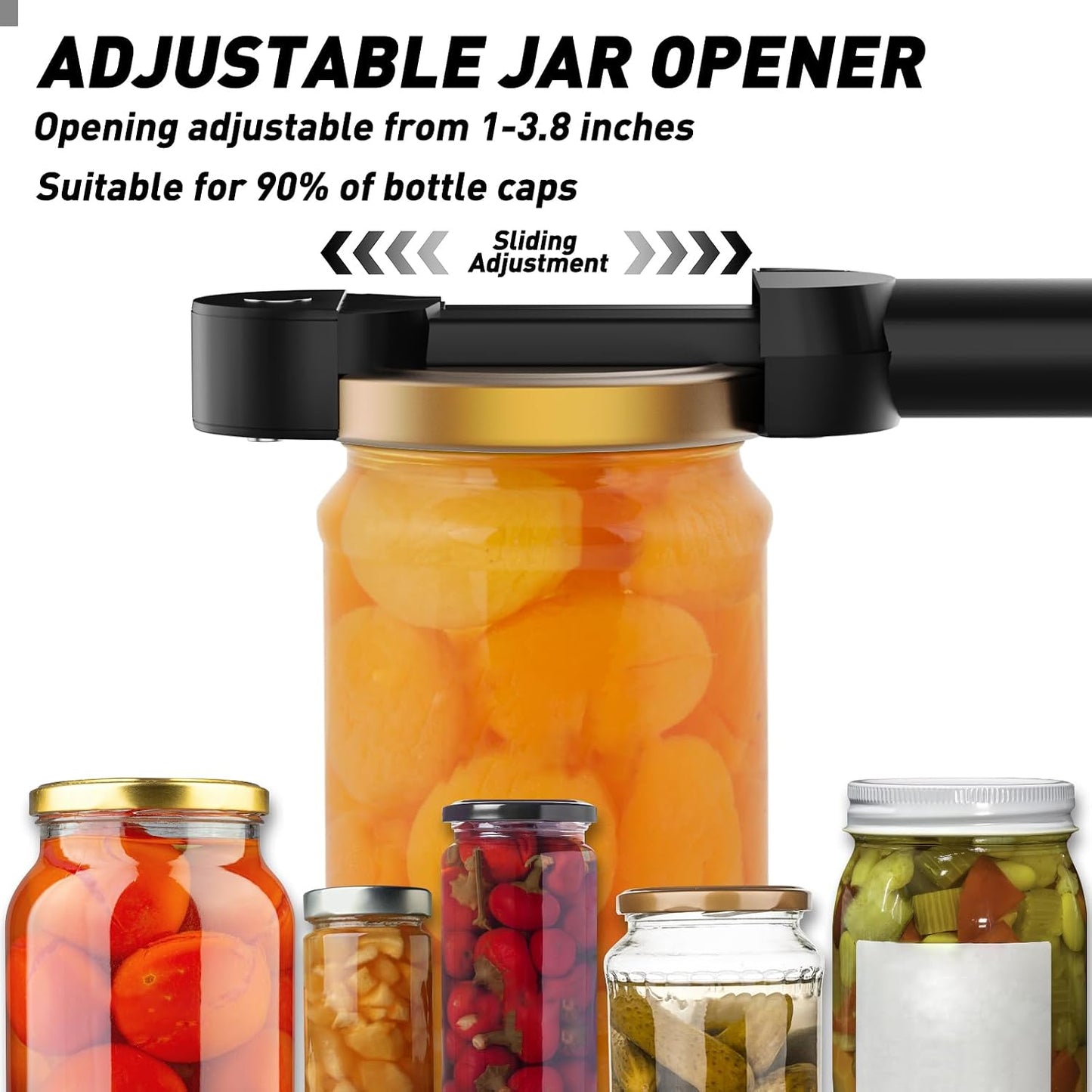 Jar Opener Bottle Opener for Seniors with Arthritis, Multi Retractable Magnetic Can Opener, Jar Grippers for Opening Jars, Kitchen Gadgets for Weak Hands and Senior Arthritis (Black)