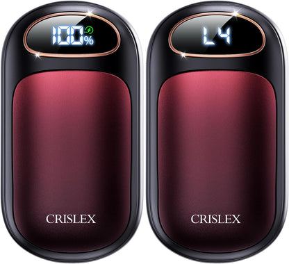 CRISLEX Electric Hand Warmers Rechargeable 2 Pack, 4 Levels Fast Heat, Reusable Hand Warmers with LED Display, Portable Magnetic Pocket Heater, Gifts for Christmas, Men, Women, Raynauds, Hunting, Golf