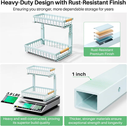 Kitstorack Under Sink Organizer, 2 Tier Under the Sink Storage, Slide out Pull out Cabinet Organizer Shelf, Metal Sliding Drawer for Kitchen Bathroom Pantry Closet Organization Rack, Black, 2 Pack