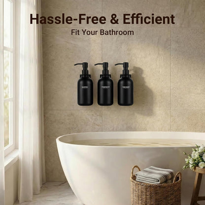Shampoo and Conditioner Dispenser - Shower Soap Dispenser 3 Chamber No Drill - Bathroom Soap Dispenser Wall Mount Adhesive - Clear PET Bottles with Nature Bamboo Pumps Set Refillable 1500ml