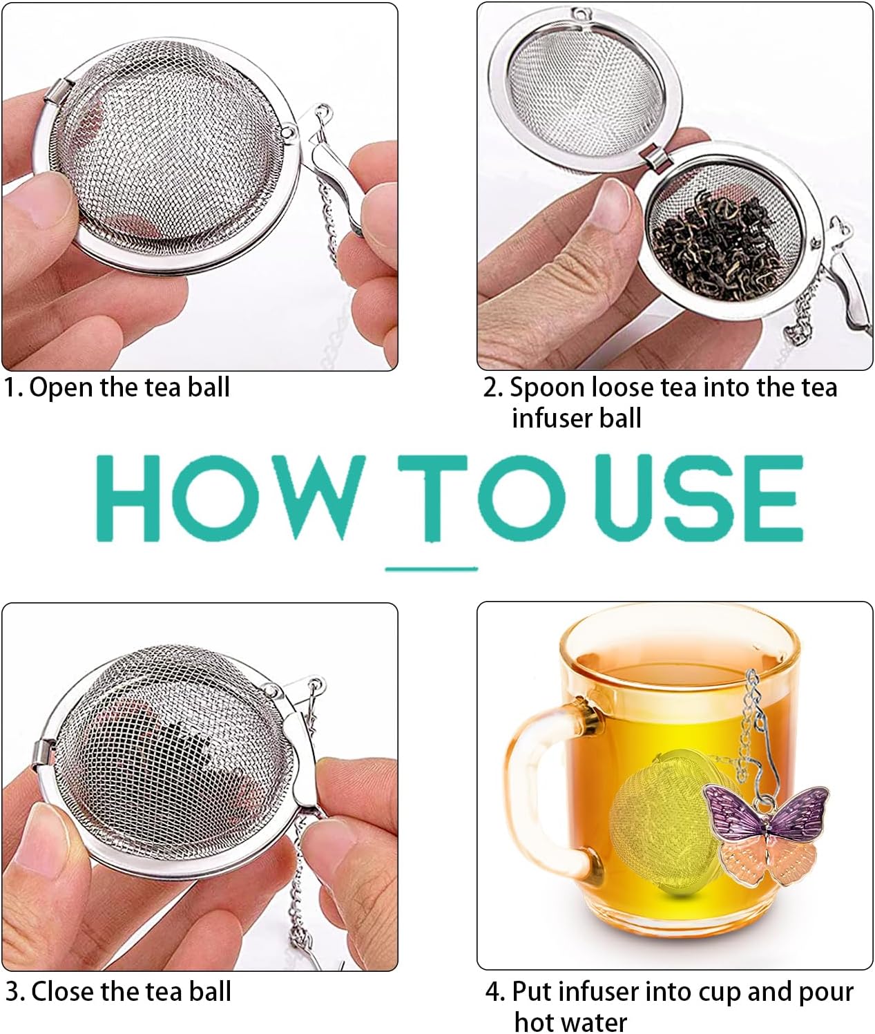 Tea Steeper for Loose Tea 2pcs NSTaygate Tea Infuser with Charm Handmade Cute Butterfly BFF Pendant, Tea Strainers for Loose Tea 304 Stainless Steel Tea Ball for Brew Tea