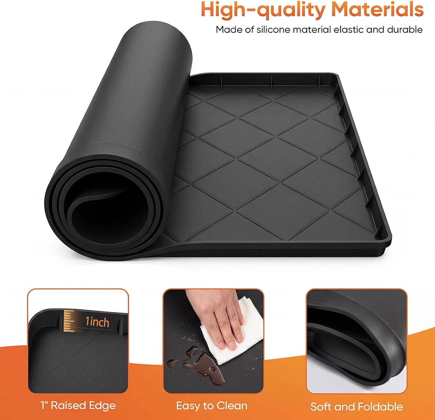 Washing Machine Drain Pan Silicone Mat,Large 32"X 30"with 1" Raised Edges | Non-Slip Waterproof Washer Drain Pan,Washing Machine Tray for Floor Protection,Multi-Purpose Leakproof Washer Drip Pan (Grey)