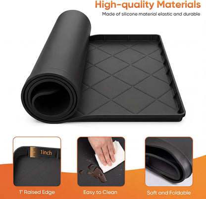 Washing Machine Drain Pan Silicone Mat,Large 32"X 30"with 1" Raised Edges | Non-Slip Waterproof Washer Drain Pan,Washing Machine Tray for Floor Protection,Multi-Purpose Leakproof Washer Drip Pan (Grey)