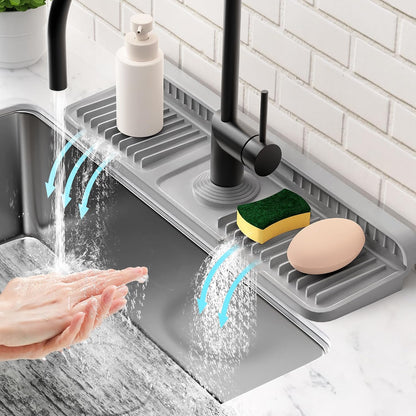 24'' Longer Faucet Mat for Kitchen Sink Splash Guard[7° Slope Fast Self-draining][Snap Lock Fit]Kitchen Sink Faucet Mat Splash Guard Kitchen Sink Area Water Splash Guard Behind Faucet Draining Mat