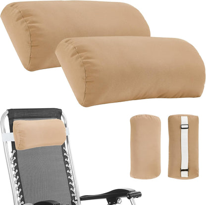 Headrest Pillow for Patio Chaise Lounge, 2 Packs Head Pillow with Elastic Band for Zero Gravity Lounge Chair, Head Neck Rest Pillow Lumbar Pillow, Beige