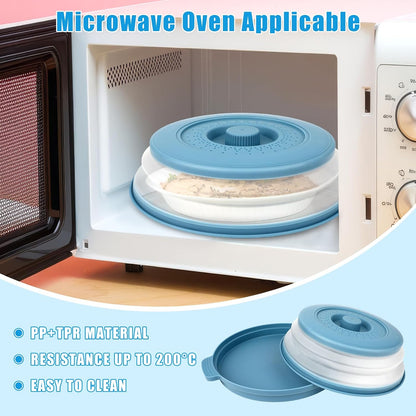 Microwave Splatter Cover Vented for Food,Collapsible Splatter Guard & Colander Kitchen Gadget for Fruit Vegetables,Microwave Lid with Handle Tray,Dishwasher-Safe BPA-Free Silicone & Plastic