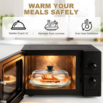 Glass Microwave Splatter Cover, Sturdy Food Plate Splatter Guard Lid | 10" Borosilicate Tempered Glass Food Cover with Easy Grip Silicone Knob & Vent Hole, BPA Free, Dishwasher Safe, No Plastic