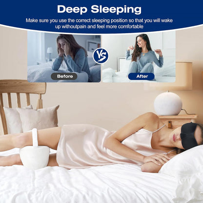 Knee Leg Pillow for Side Sleepers Leg Pillow for Side Sleeping with Strap-100% Memory Foam Wedge Contour Spacer Cushion for Back,Hip Knee Pregnancy Sciatica Pain Relief Free Sleep Mask Ear Plugs Grey