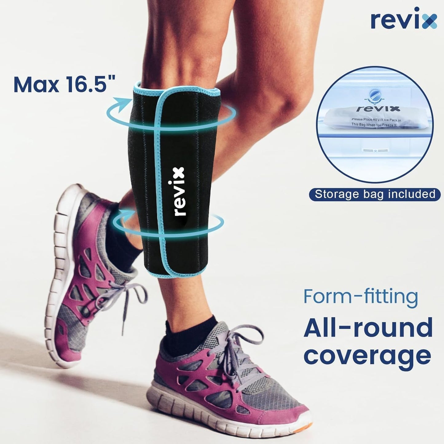 REVIX Shin Ice Pack Reusable Leg Ice Pack Wrap, Shin & Calf Ice Pack Wrap | Cold Therapy Compression Sleeve for Calf, Elbow, Arm and Knee Discomfort, Shin Splints Relief Ice Pack, 360° Full Coverage
